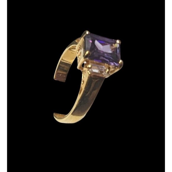 Whimsical Fantasy Purple Stone Bright Gold Tone Ring Size - Picture 11 of 16